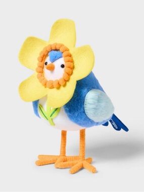 Spr!tz Blue Flower Bird Plush Toy - Yellow Flower Design NWT